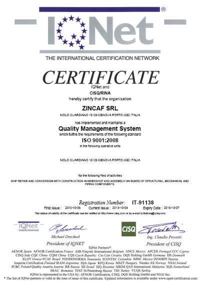 Zincaf ISO 9001 IQNET